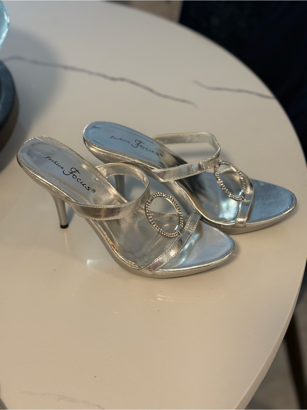 Silver Rhinestone Ring Heel Sandals